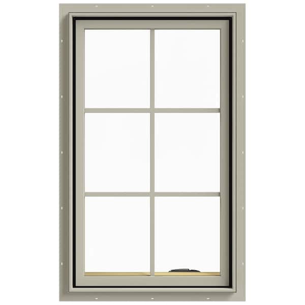 JELD-WEN 24 in. x 40 in. W-2500 Series Desert Sand Painted Clad Wood Right-Handed Casement Window with Colonial Grids/Grilles