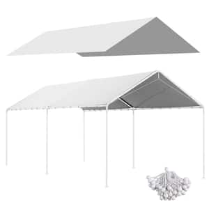 10 ft. x 20 ft. White Garage Carport Replacement Top Canopy Cover, Waterproof and UV with Ball Bungee Cords (Only Cover)