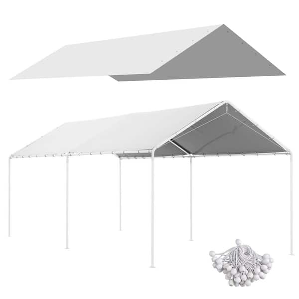 ITOPFOX 10 ft. x 20 ft. White Garage Carport Replacement Top Canopy Cover, Waterproof and UV with Ball Bungee Cords (Only Cover)