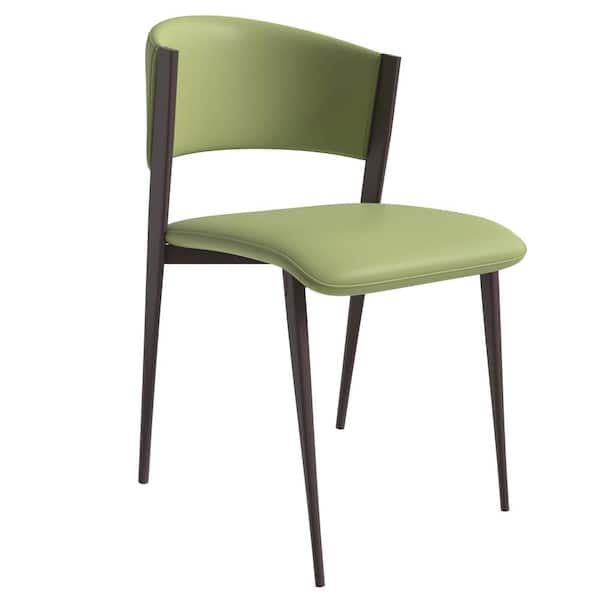 Leisuremod Aspen Modern Dining Chair Upholstered Leather Kitchen Room Chairs with Metal Legs, Olive Green