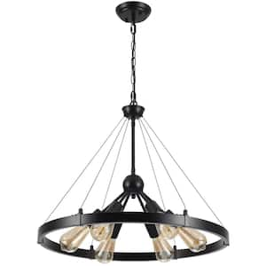 Averion 6-Light Black Farmhouse Sputnik Sphere Wagon Wheel Chandelier for Living Room Kitchen Island Dining Room Foyer