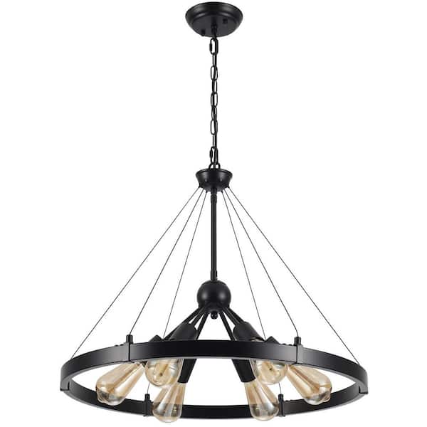 LWYTJO Averion 6-Light Black Farmhouse Sputnik Sphere Wagon Wheel Chandelier for Living Room Kitchen Island Dining Room Foyer