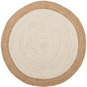 Natural Fiber Ivory/Beige Doormat 3 ft. x 3 ft. Round Border Area Rug