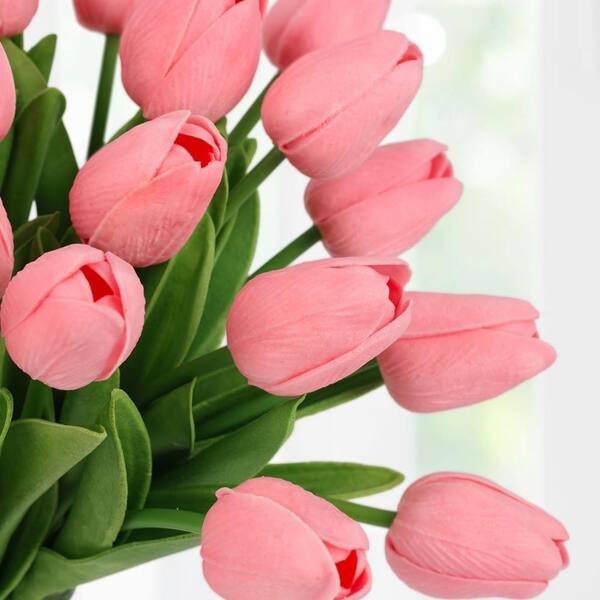 30PCS Artificial Tulip Flowers 13.7 in Real Touch Fake Tulips Spring Faux Flowers(Pink) MKFOC19NQL-PI