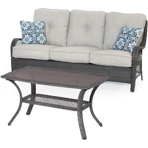 Orleans Grey 2-Piece All-Weather Wicker Patio Conversation Set with Silver Lining Cushions