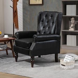 Modern Black PU Faux Leather Accent Arm Chair with Sturdy Wood Legs