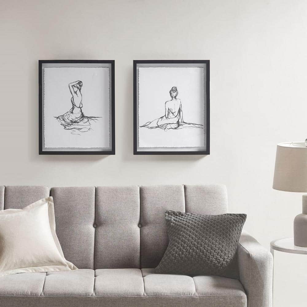 Feminine Figures Black and White Framed Sketch Art Set