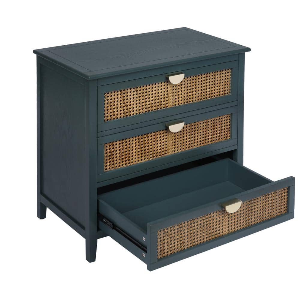 31.5 in. W x 14.97 in. D x 30.32 in. H Green Linen Cabinet with 3 Rattan Dr