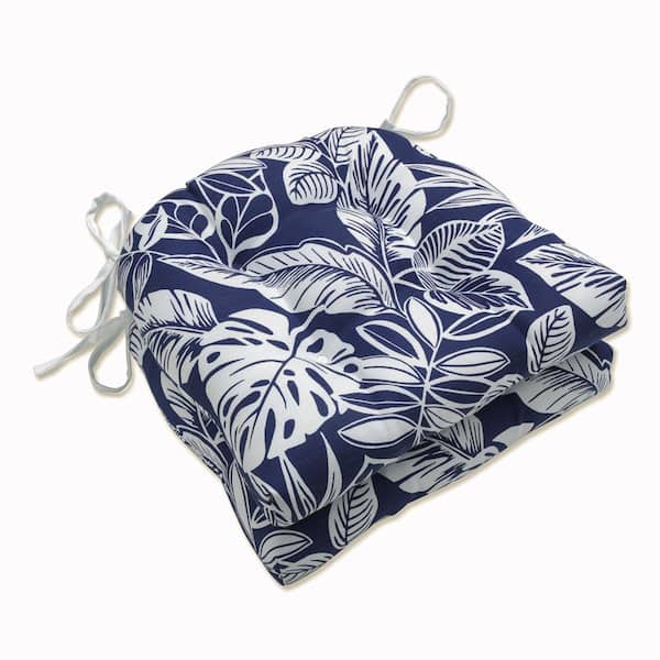 Pillow Perfect Floral 17.5 x 17 Outdoor Dining Chair Cushion in Blue/White (Set of 2)