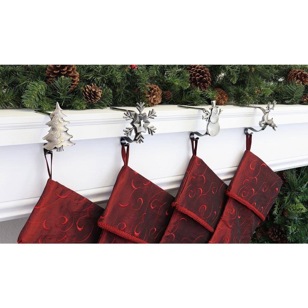 Antique Brass Holiday Icon MantleClip Stocking Holders, 4-Pack