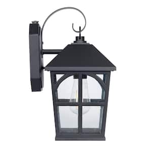 1-Light Black Integrated LED Outdoor Square Wall Lantern Sconce with Dusk to Dawn Sensor