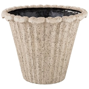Lachlan Large Beige Lavastone Round Planter with Drainage Plug (16 in. L x 16 in. W x 13 in. H)