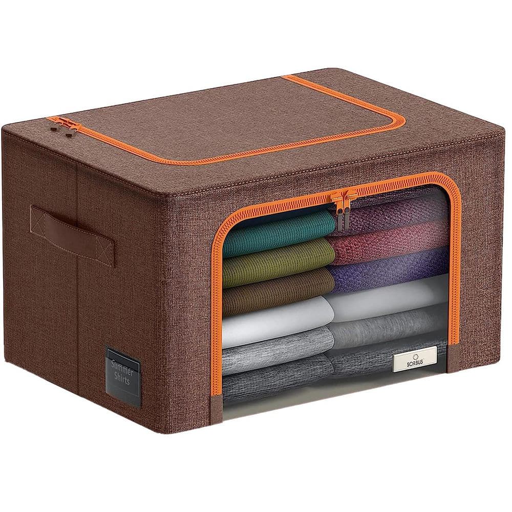 Storage Bins, Stackable and Foldable Clothes Organizer Bags, Brown 19.5 in.
