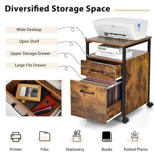 2-Drawer File Cabinet with Lock Hinging Bar Letter and Legal Size - Costway