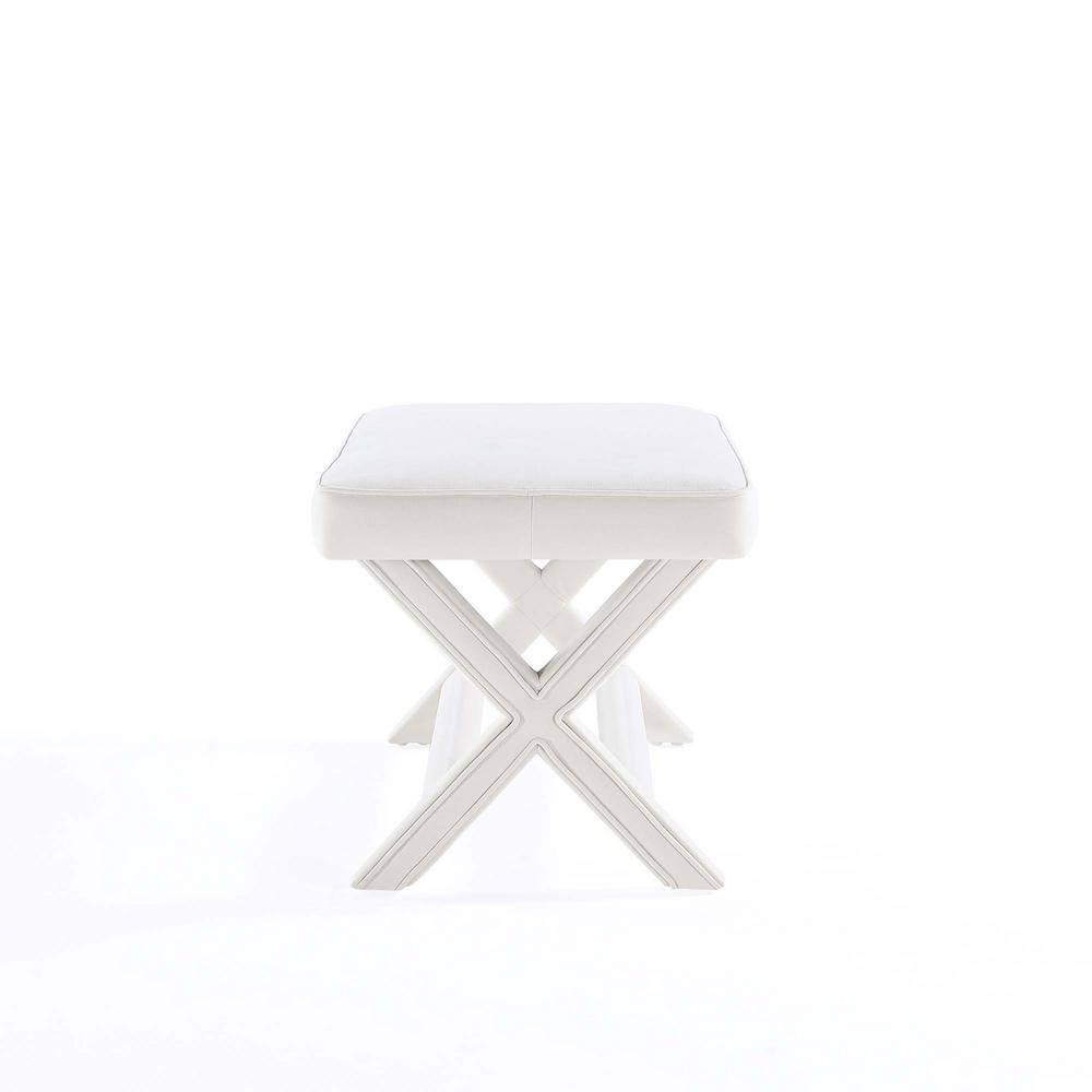 Abigail Cream Velvet Upholstered Double Ottoman with X-Crossed Legs