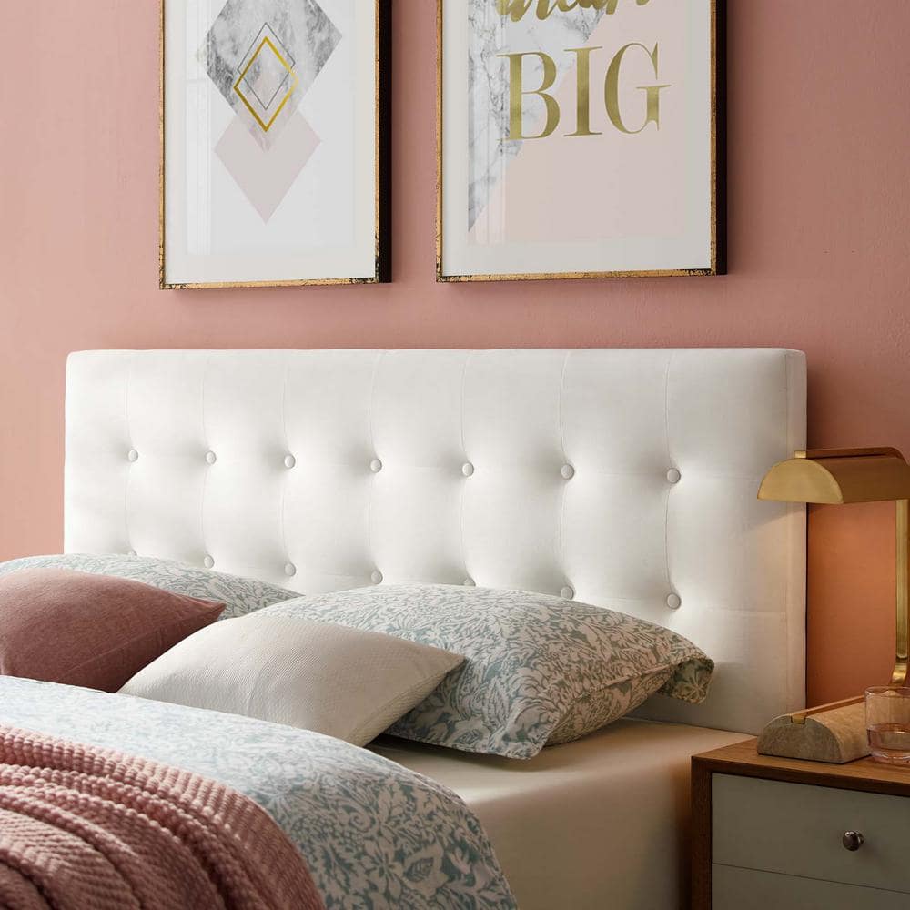 Emily White Faux Leather Tufted Full Headboard