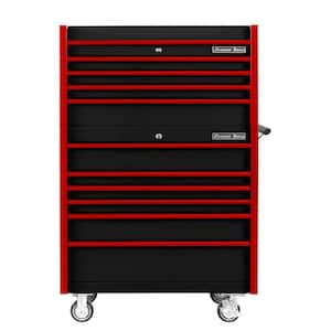 DX Series 41 in. 10-Drawer Black Steel Tool Chest Combo with Red Drawer Pulls