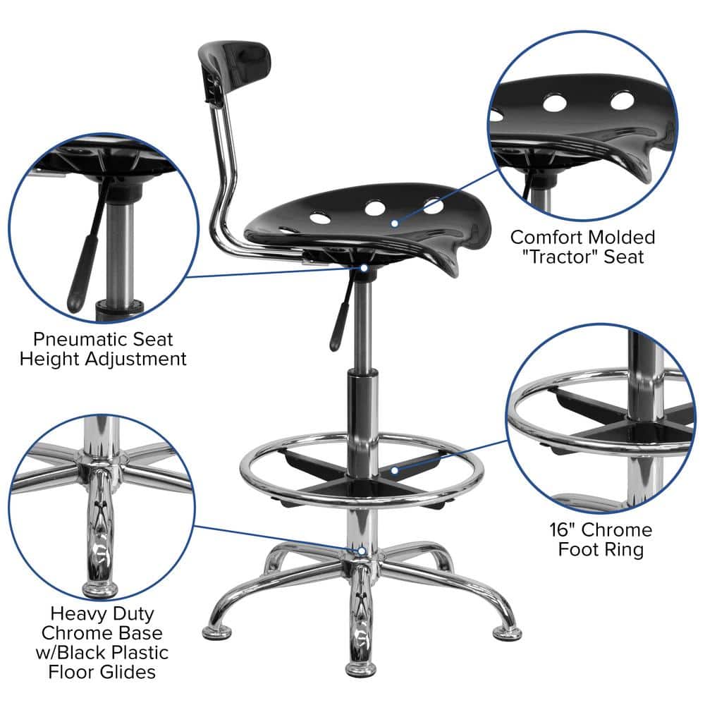 Adjustable Black and Chrome Swivel Tractor Stool