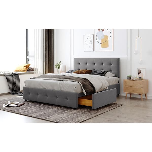 Upholstered platform bed store frame queen