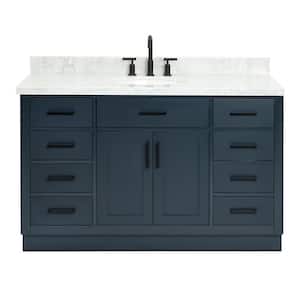 Hepburn 55 in. W x 22 in. D x 36 in. H Bath Vanity in Midnight Blue with with Carrara Marble Vanity Top with White Basin