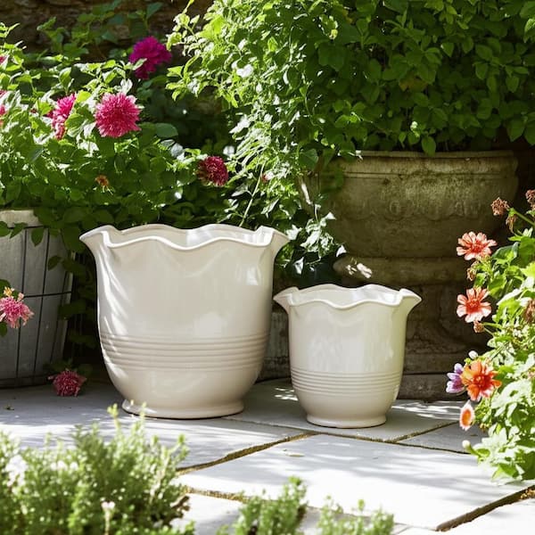 6 in. and 8 in. Ivory Ceramic Arch Decorative Pots (Set of 2)