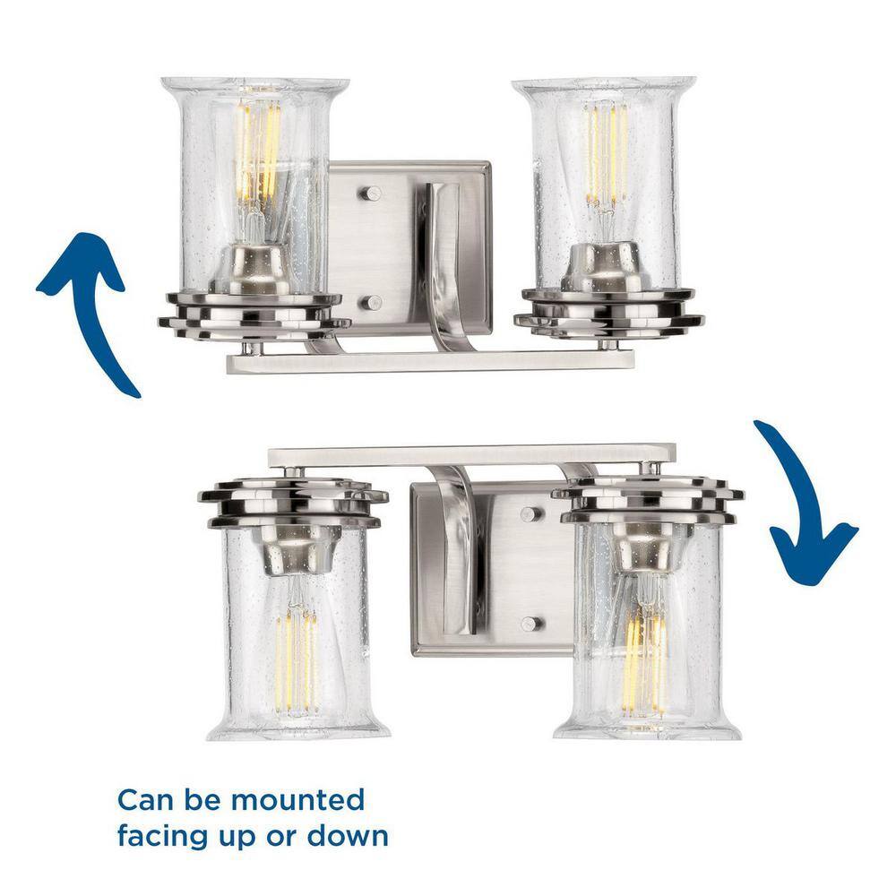 Winslett Brushed Nickel 2-Light Bath Vanity with Seeded Glass Shades