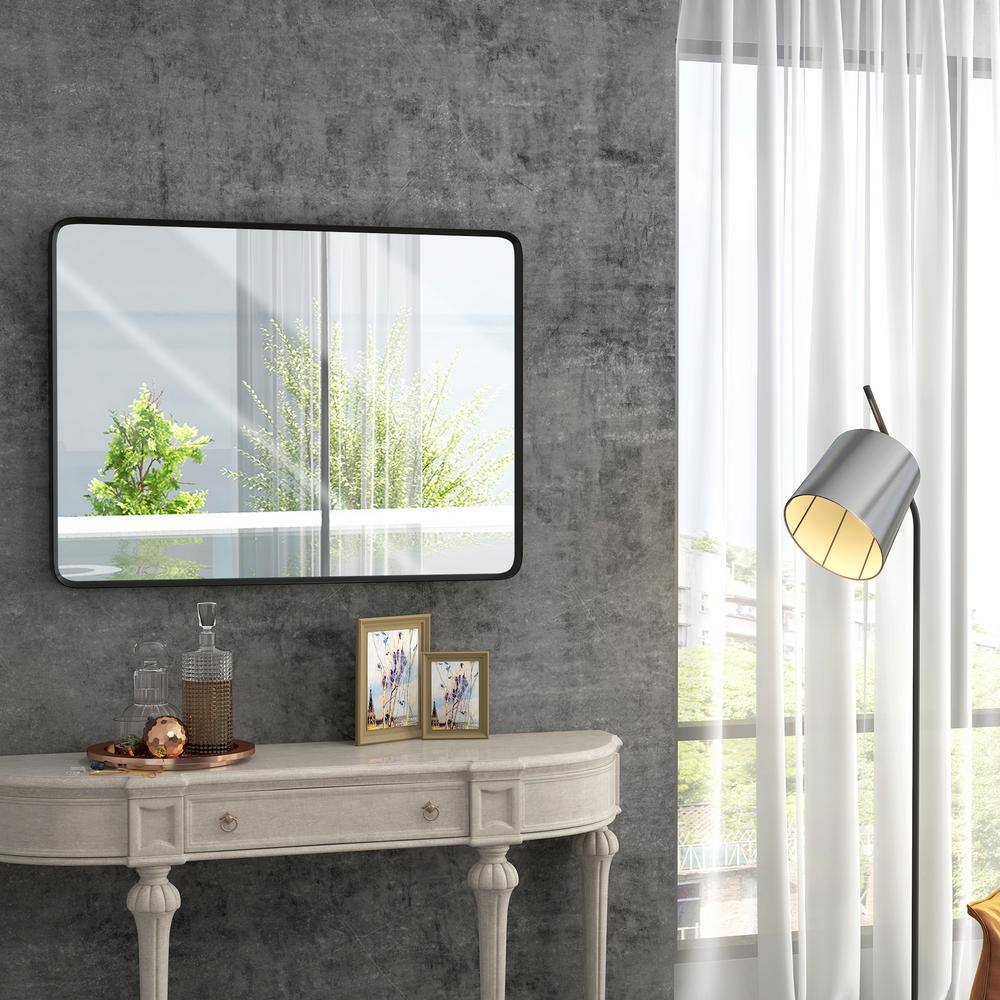 Rectangular Frameless Black Aluminum Wall Mirror, 100 cm x 72 cm