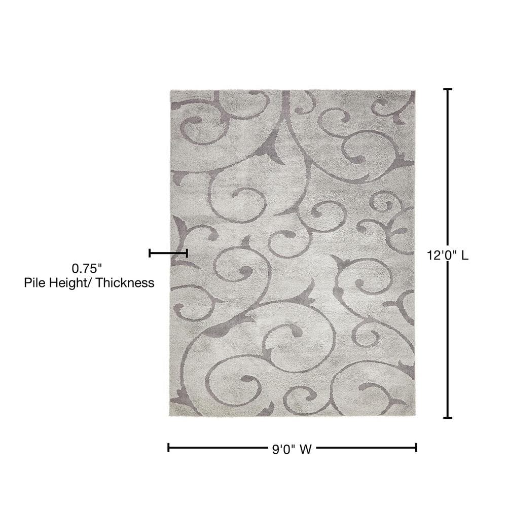Elysian Light Gray Floral Shag Rug 9' x 12' - Stain-Resistant Synthetic