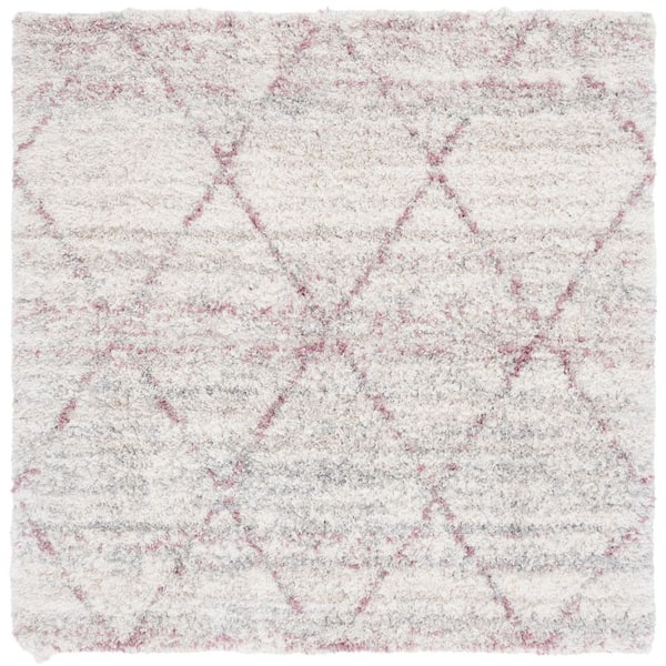 SAFAVIEH Fontana Shag Pink/Ivory 7 ft. x 7 ft. Diamond Distressed Square Area Rug