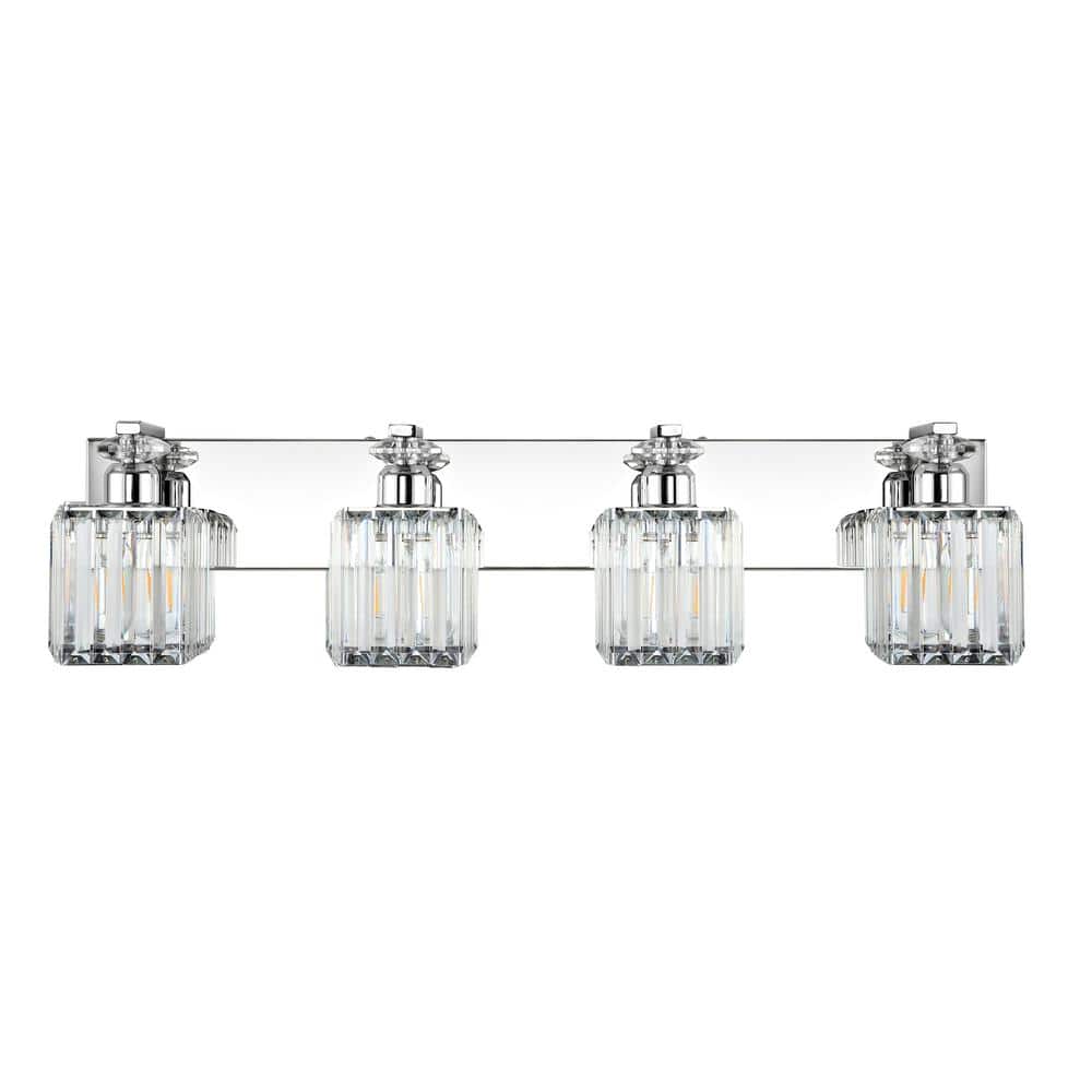 WINGBO 29.5 in. 4 Light Crystal Bathroom Vanity Light, Chrome Modern ...