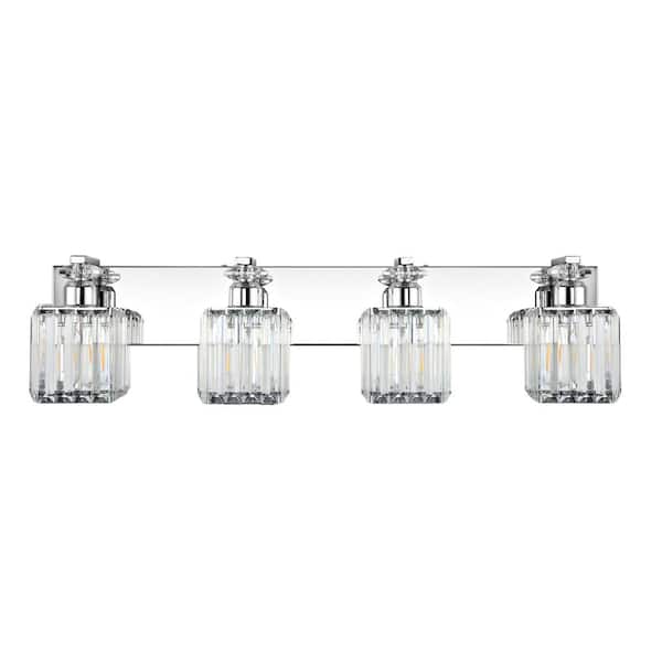 WINGBO 29.5 in. 4 Light Crystal Bathroom Vanity Light, Chrome Modern Bathroom Light Fixtures