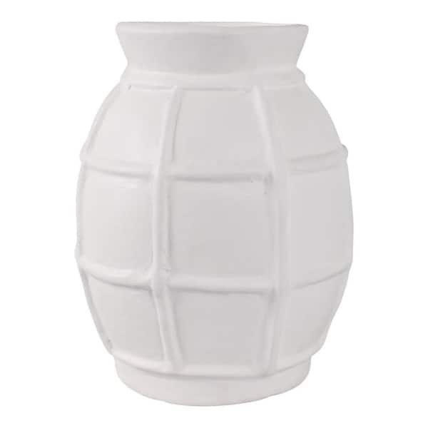 Liv & Skye 13.5 in. White Paper Round Windowpane Decorative Vase