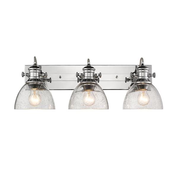 Hines 3-Light Chrome and Seeded Glass Bath Light