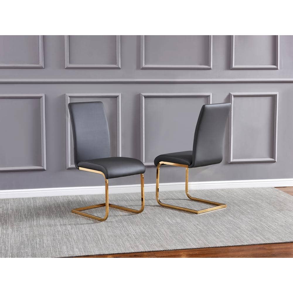Parsons Gray and Gold Faux Leather Side Chair with Chrome Base
