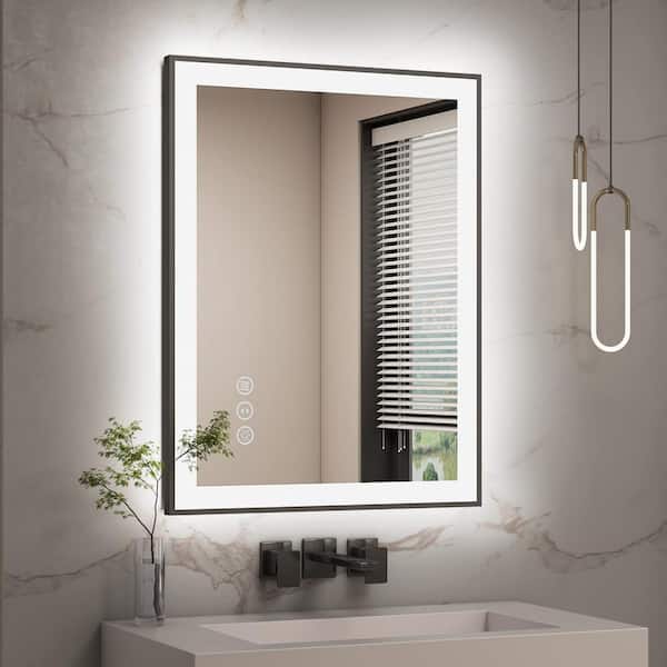 KIOTEE 20 in. W x 28 in. H Rectangular Framed Front and Back LED Lighted Anti-Fog Wall Bathroom Vanity Mirror in Tempered Glass