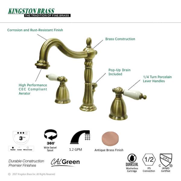 Heritage 8 in. Widespread 2-Handle Bathroom Faucet in Antique Brass