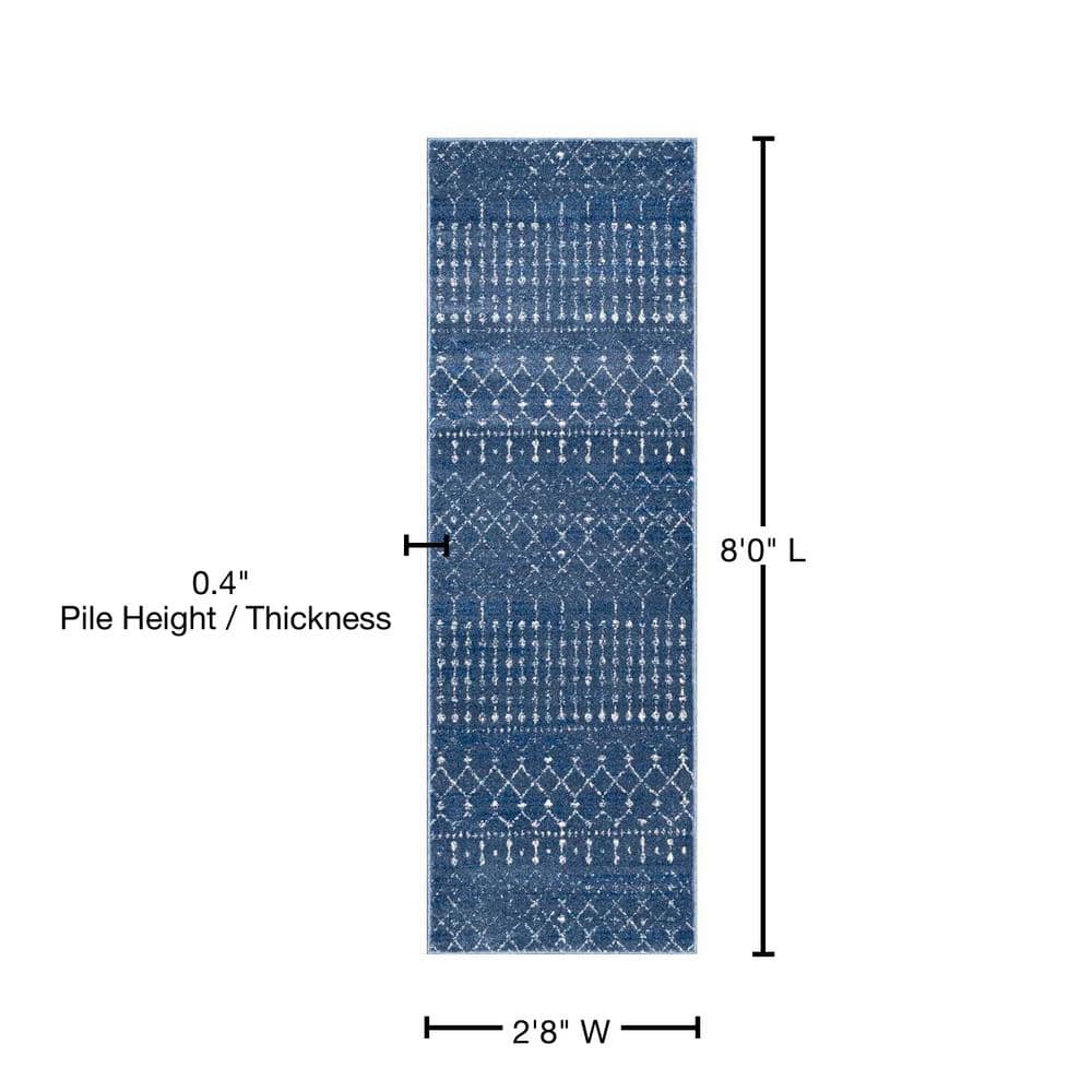 Dark Blue Trellis Synthetic Reversible Runner Rug