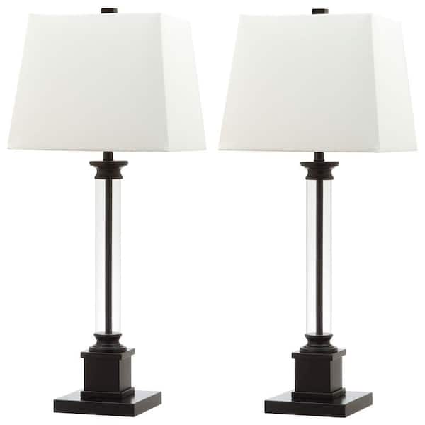 SAFAVIEH Davis 30.5 in. Clear/Black Coulmn Table Lamp with White Shade (Set of 2)