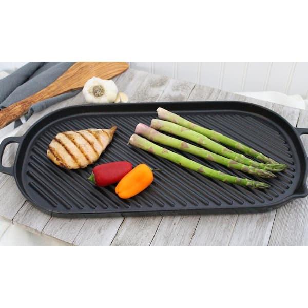Chasseur French Enameled 18 in. Cast Iron Grill Pan in Black