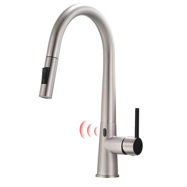 Unbranded Modern Touchless Single Handle Pull Down Sprayer Kitchen Faucet, Kitchen Faucet with Power Clean in Brushed Nickel
