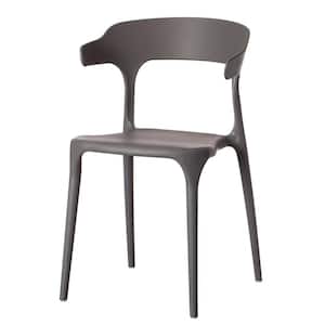 Modern Plastic Outdoor Dining Chair with Open U Shaped Back in Grey