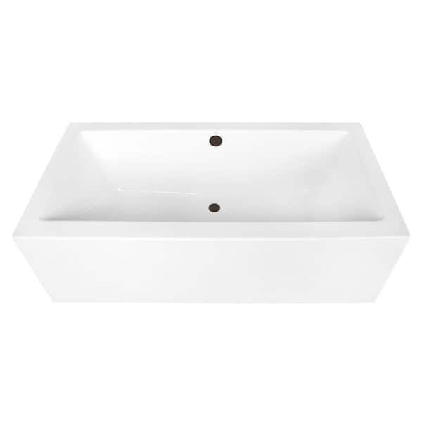 Aqua Eden 67 in. x 33.3 in. Acrylic Flatbottom Soaking Freestanding Bathtub in Glossy White/Oil Rubbed Bronze with Drain