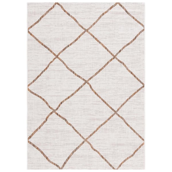 SAFAVIEH Courtyard Ivory/Brown 4 ft. x 6 ft. Trellis Impression Indoor/Outdoor Area Rug