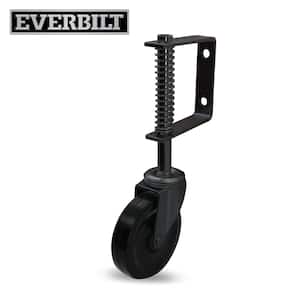 4 in. Black Hard Rubber and Black Steel Swivel Gate Caster with Adjustable Spring Bracket and 125 lbs. Load Rating