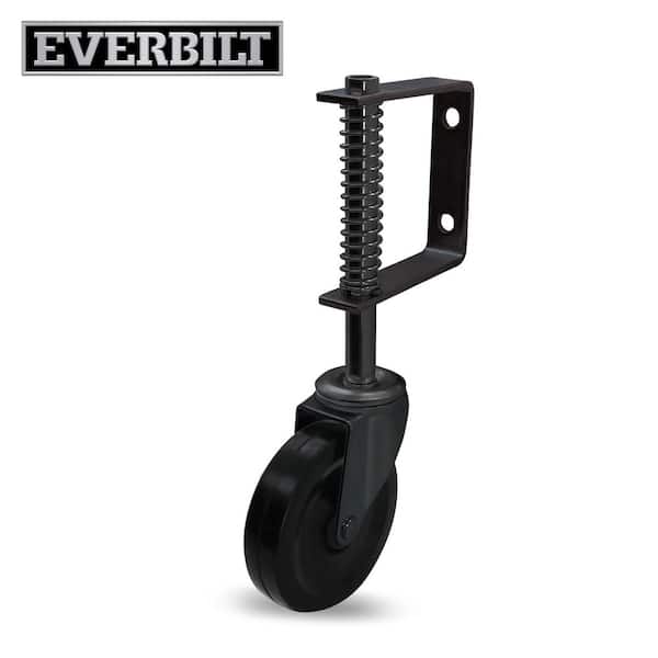 4 in. Black Hard Rubber and Black Steel Swivel Gate Caster with Adjustable Spring Bracket and 125 lbs. Load Rating
