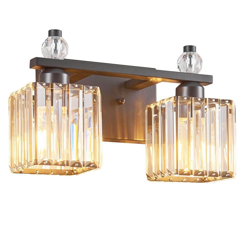 Home Lighting 13.77 in. 2-Light SandBlack Square Modern Crystal Vanity Light Fixtures Over Mirror For Bathroom (JW-290) price history on PriceWatchPro
