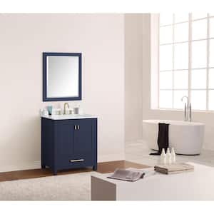 Modero 31 in. W x 22 in. D Bath Vanity in Navy Blue with Engineered Stone Vanity Top in Cala White with White Basin