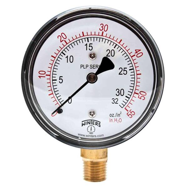 Winters Instruments PLP Series 2.5 in. Steel Case Pressure Gauge with Brass Internals and 1/4 in. NPT LM with Range of 0-55 in. Water/oz.