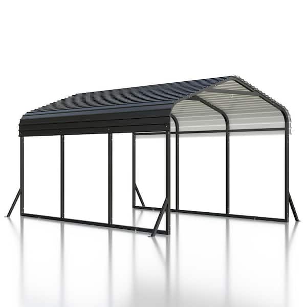 15 ft. W x 10 ft. D Heavy-Duty Metal Carport with Reinforced Base Galvanized Shelter for Cars Trucks and Tractors