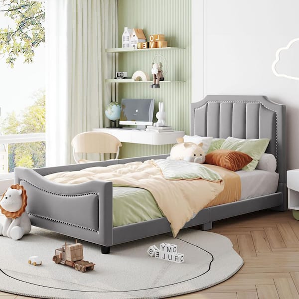 Gray Twin Size Daybed with Classic Stripe Shaped Headboard